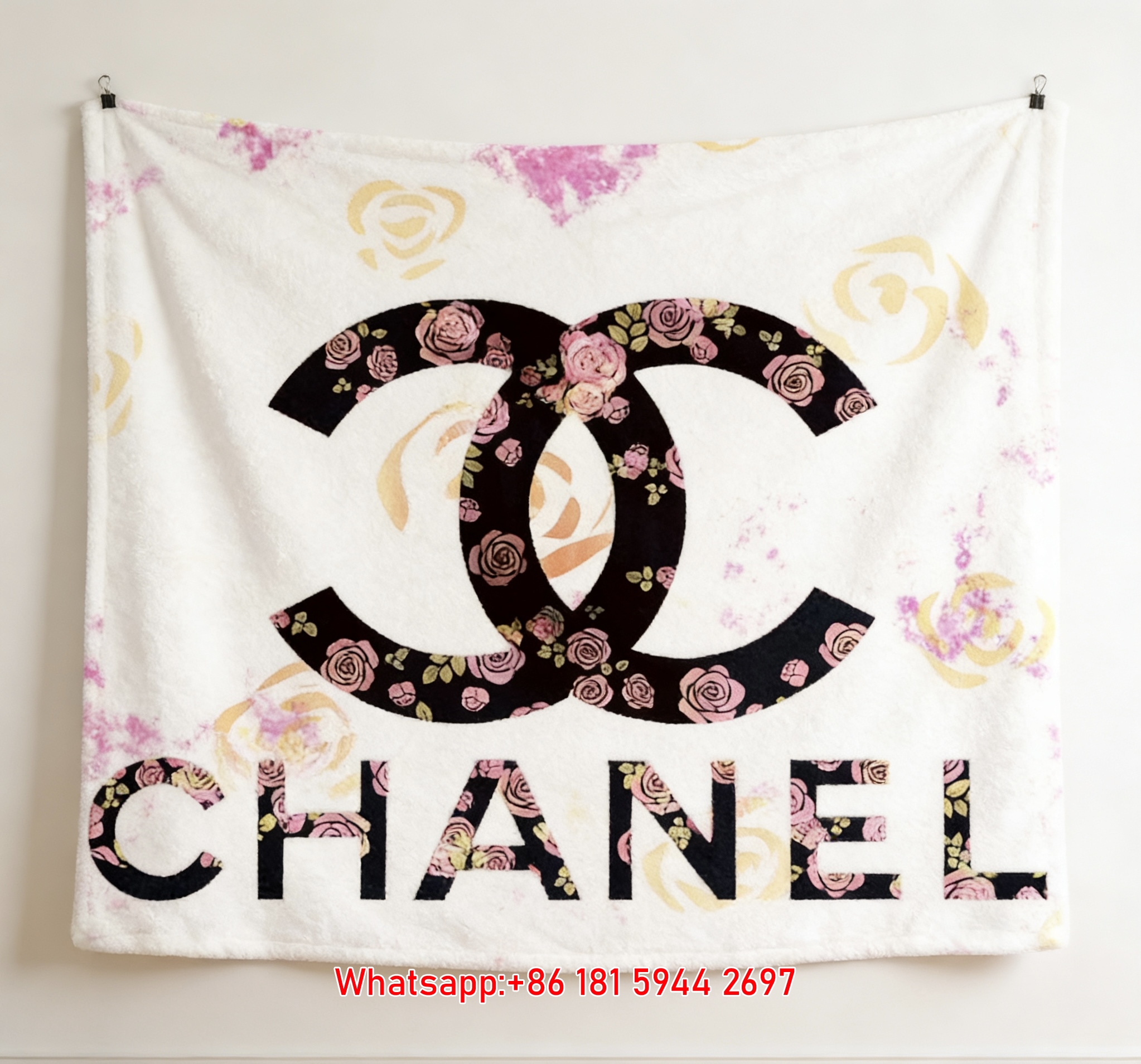 Chanel Pink Rose Floral Flannel Throw Blanket IMG_7123